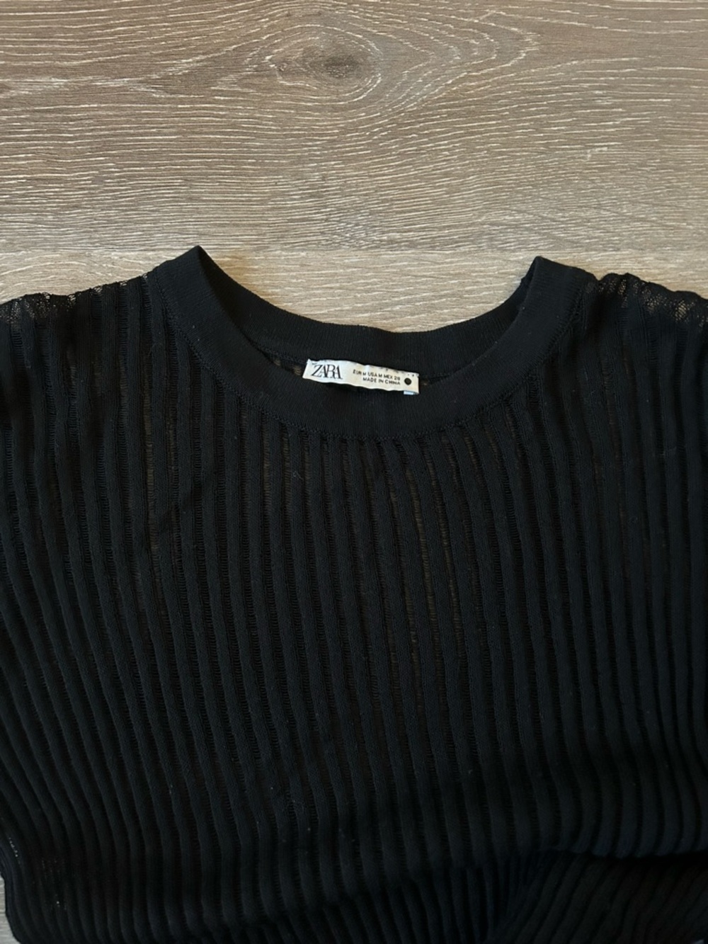 Zara Black Vertical Ribbed Crewneck Top